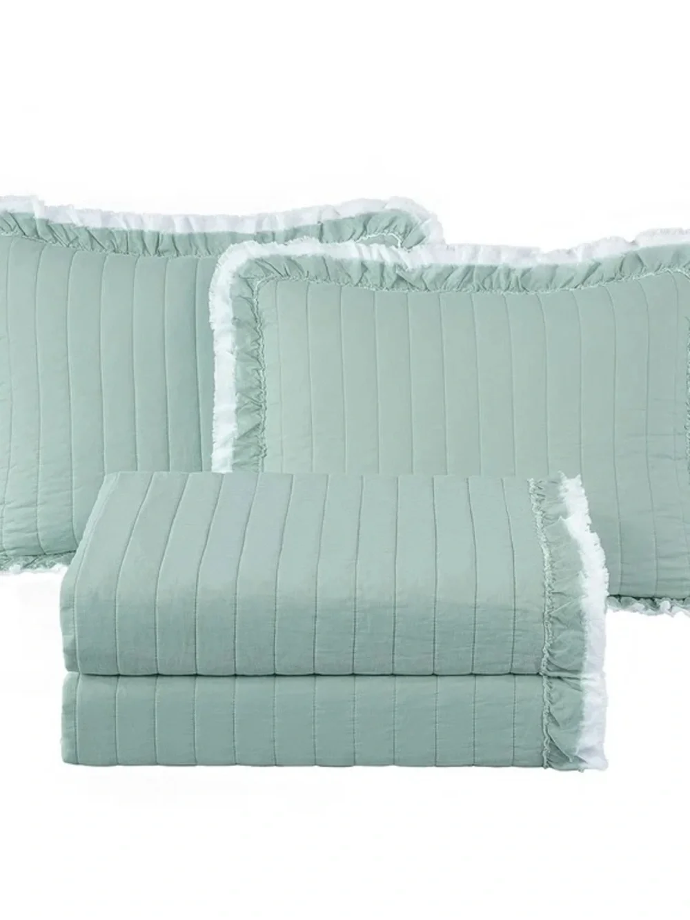 King 3 piece Quilted Bedspread Set with Ruffle Trim 100% cotton